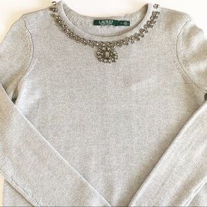 Ralph Lauren Embellished Jewel Grey Sweater sz S